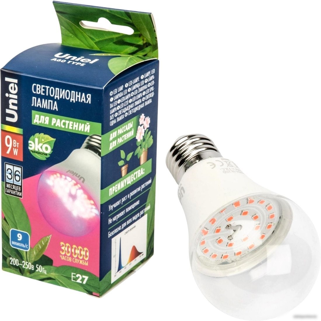 Светодиодная лампочка Uniel LED-A60-9W/SP/E27/CL ALM01WH 09645