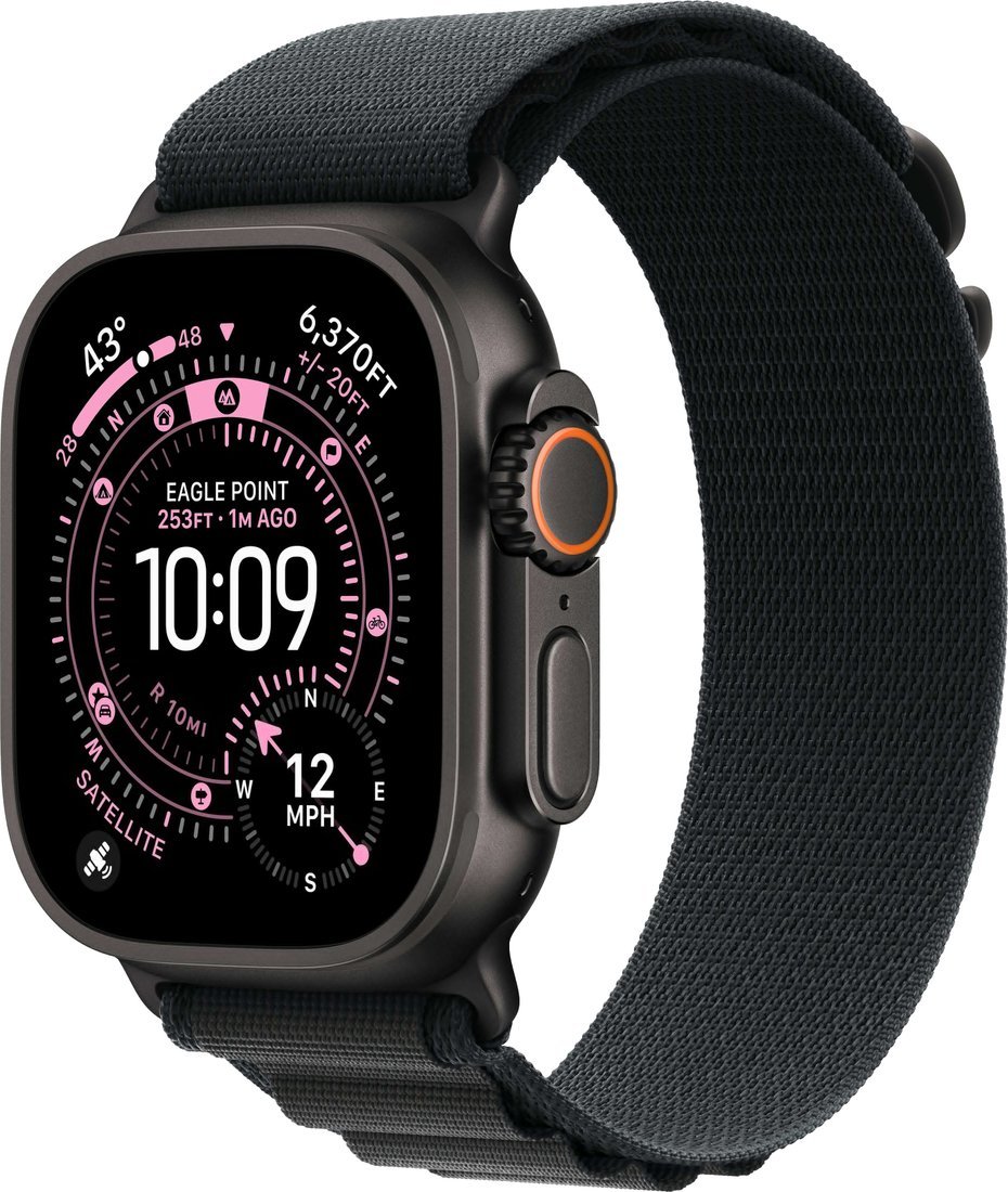Умные часы Apple Watch Ultra 3 LTE 49 мм (титановый корпус, черный/черный, текстильный ремешок размера L)