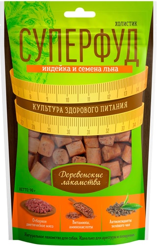 Лакомство для собак Деревенские лакомства Индейка и семена льна 90 г