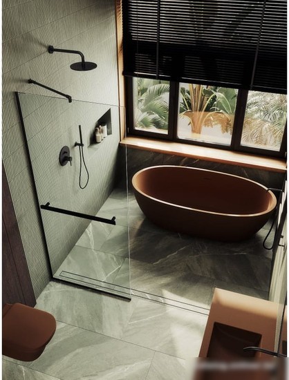 Душевая стенка MaybahGlass 195x79 MGD-726-6у (прозрачное стекло/черный)