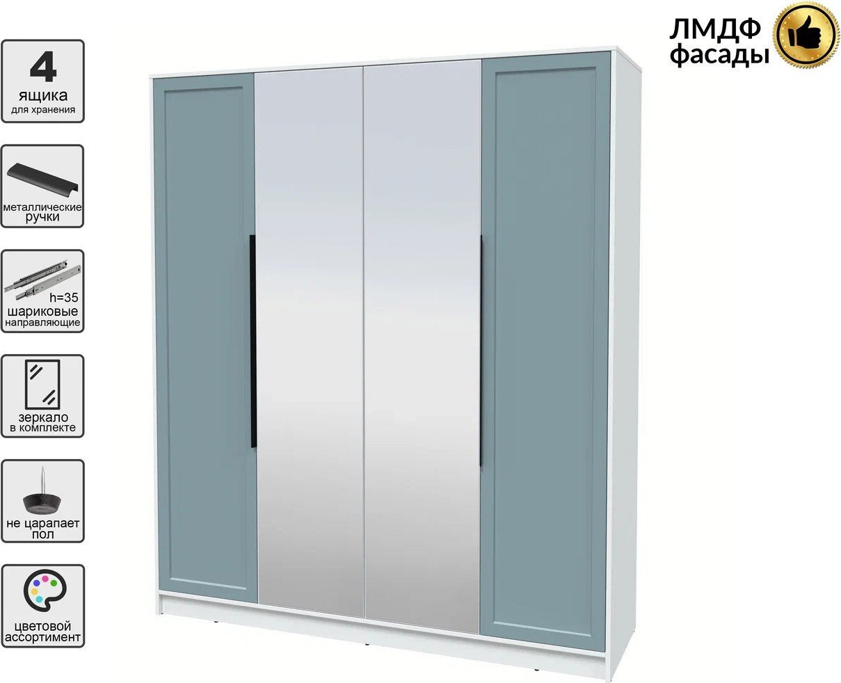 Шкаф распашной Интерлиния Концепт Тренд КТ-Ш4(з) (белый платинум/океан)
