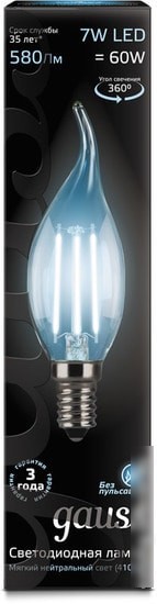 Светодиодная лампа Gauss LED Filament Candle tailed E14 7 Вт 4100 К 104801207