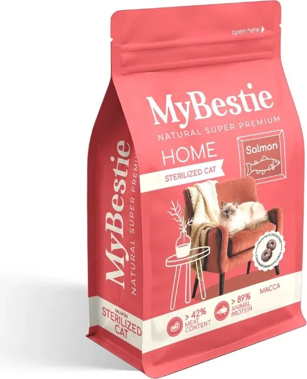 Сухой корм для кошек MyBestie Home Sterilized с лососем (10 кг)