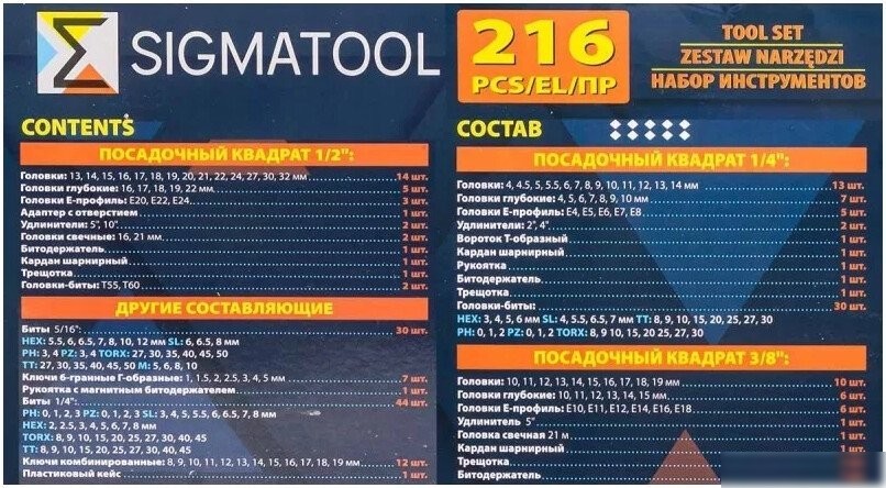 Универсальный набор инструментов Sigmatool 38841 (216 предметов)