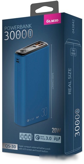 Внешний аккумулятор Olmio QS-30 30000mAh (темно-синий)
