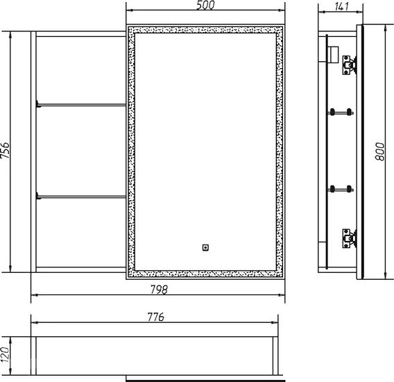 Континент Шкаф с зеркалом Aperio Led 80x80 (левый)