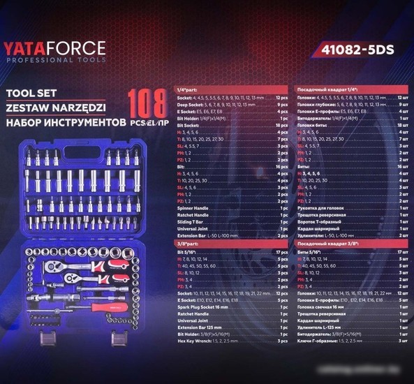 Универсальный набор инструментов Yataforce YF-41082-5DS (108 предметов)