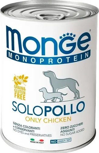 Консервированный корм для собак Monge Monoprotein паштет из курицы, консервы 400 г