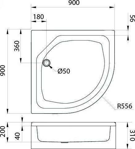 Душевой поддон Wellerein WRT E30 90х90 (средний, полукруг, в комплекте)