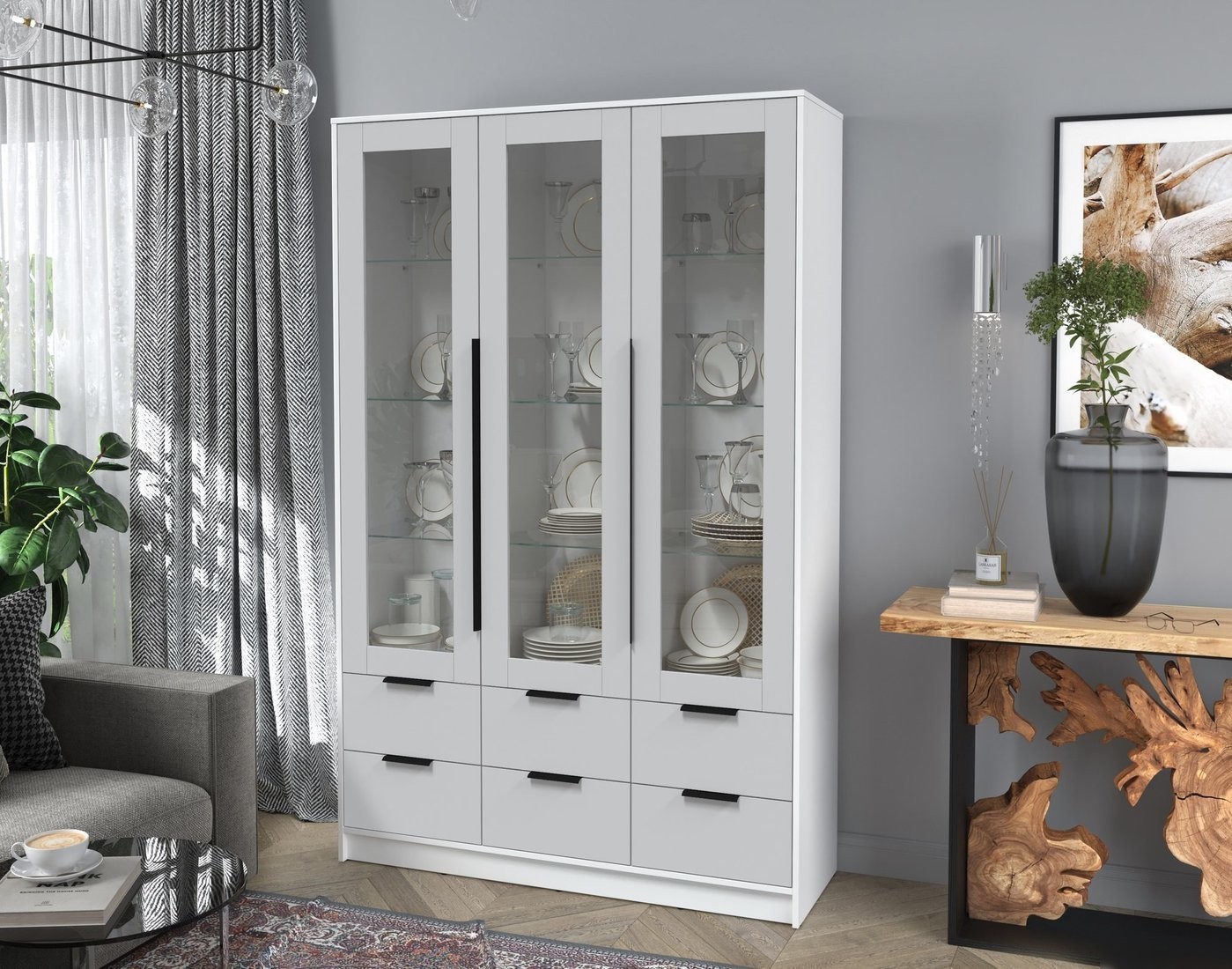 Шкаф-витрина Интерлиния Концепт КТ-ШВ3 (серый/белый платинум)