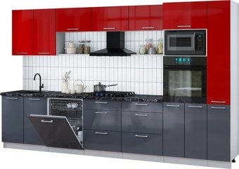 Готовая кухня Интерлиния Мила Gloss 3.5-ПМ1 (асфальт глянец/красный глянец/кастилло темный)