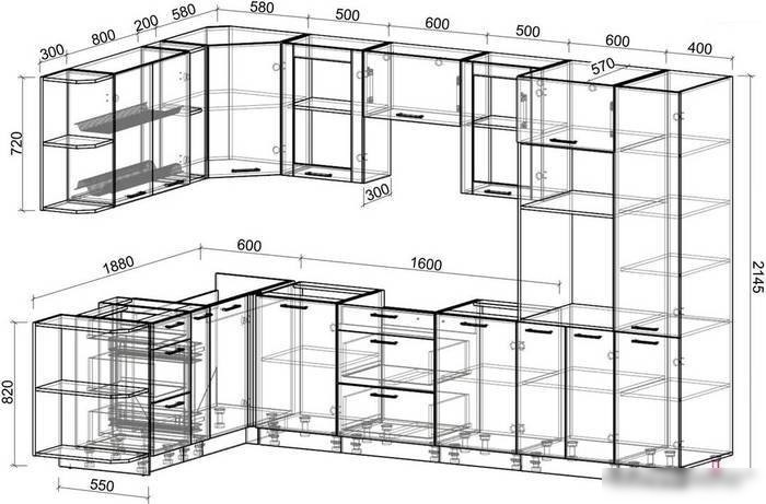 Готовая кухня Интерлиния Мила 1.88x3.2 левая без столешницы (вудлайн кремовый/антрацит)
