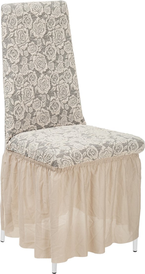 Чехол для стула Mio Tesoro Жаккард Люкс для стула 10096/1447 (ваниль, с оборкой)