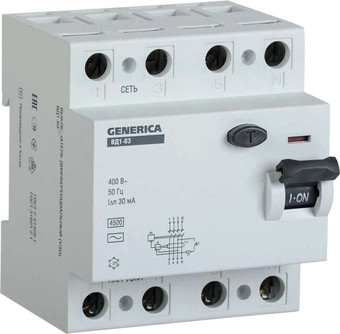 Устройство защитного отключения Generica ВД1-63 4Р 63А 30мА MDV15-4-063-030