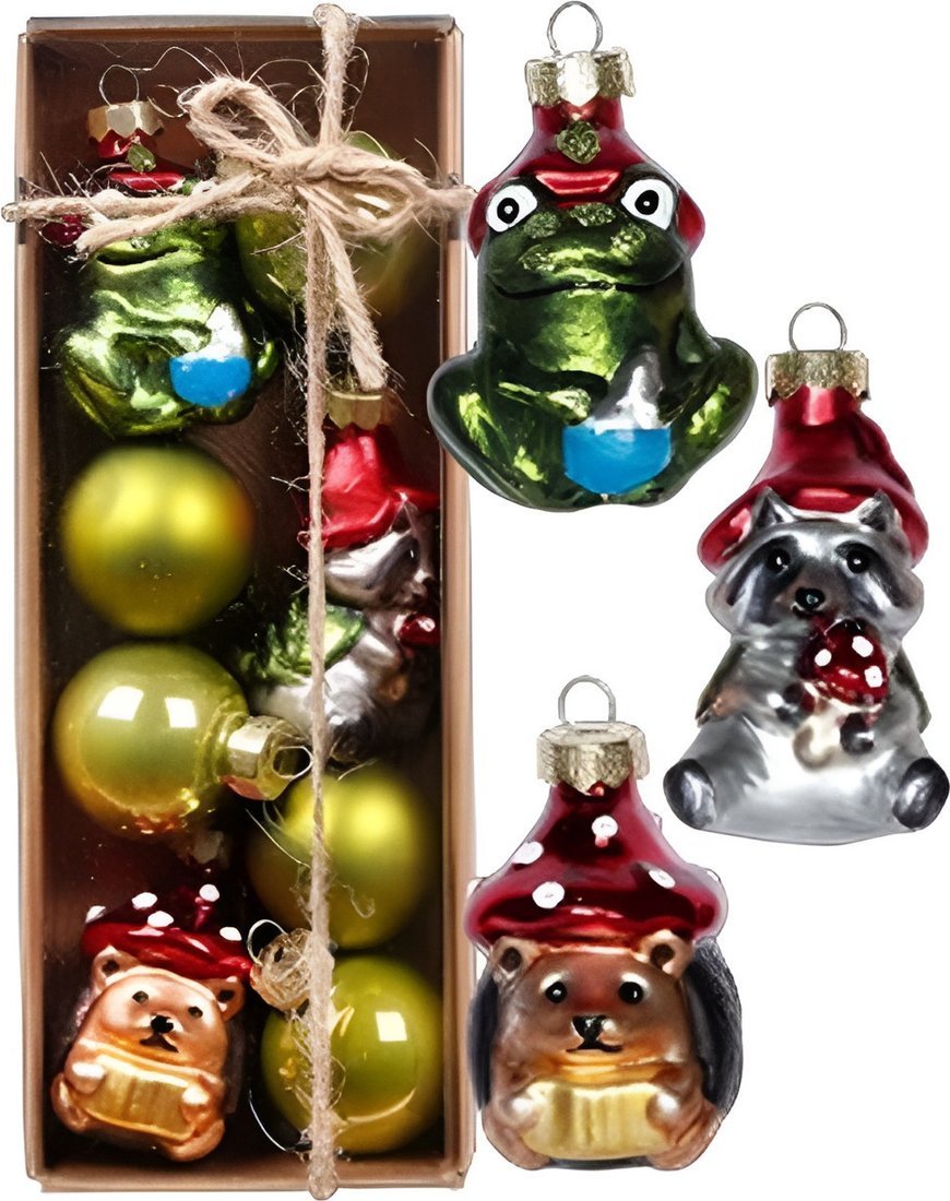 Елочная игрушка Inge's Christmas Лягушка, енот, еж 66359P003_1 (8шт)