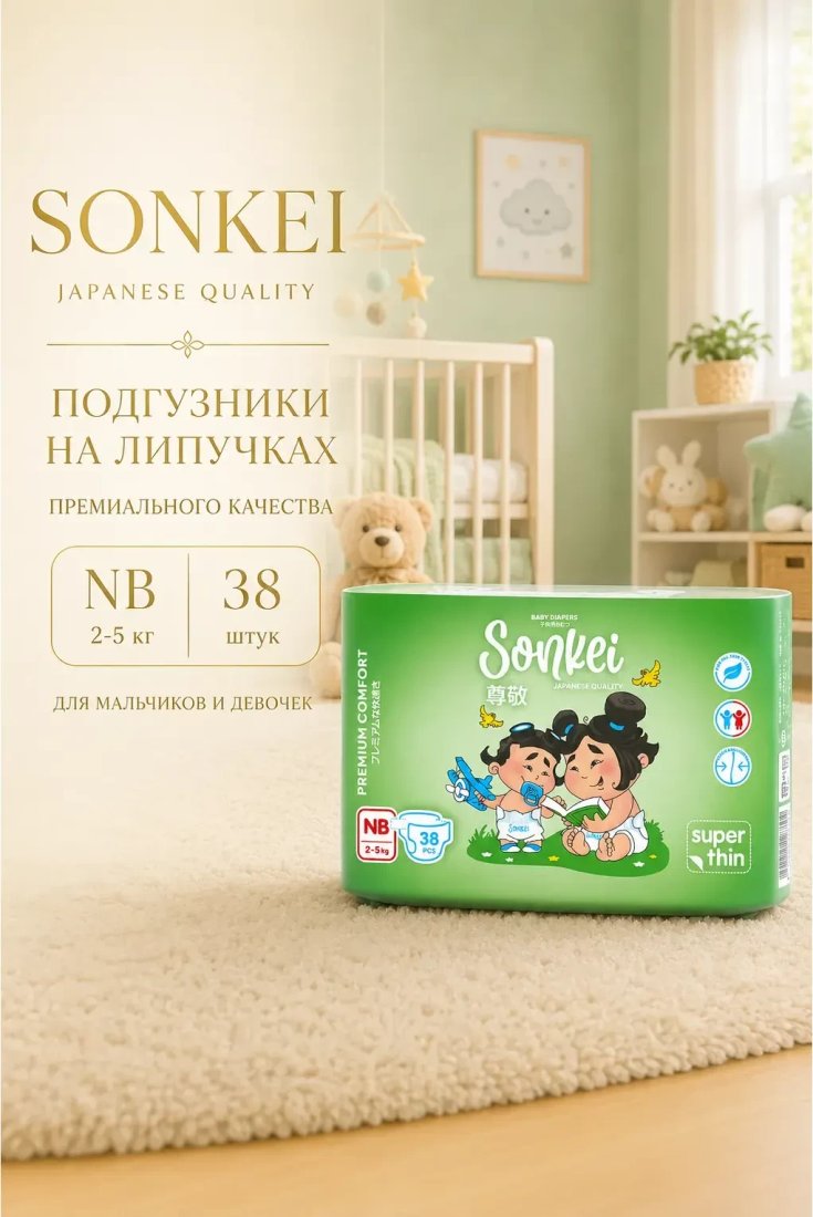 Подгузники Sonkei Super Thin Nb 2-5кг (38 шт)