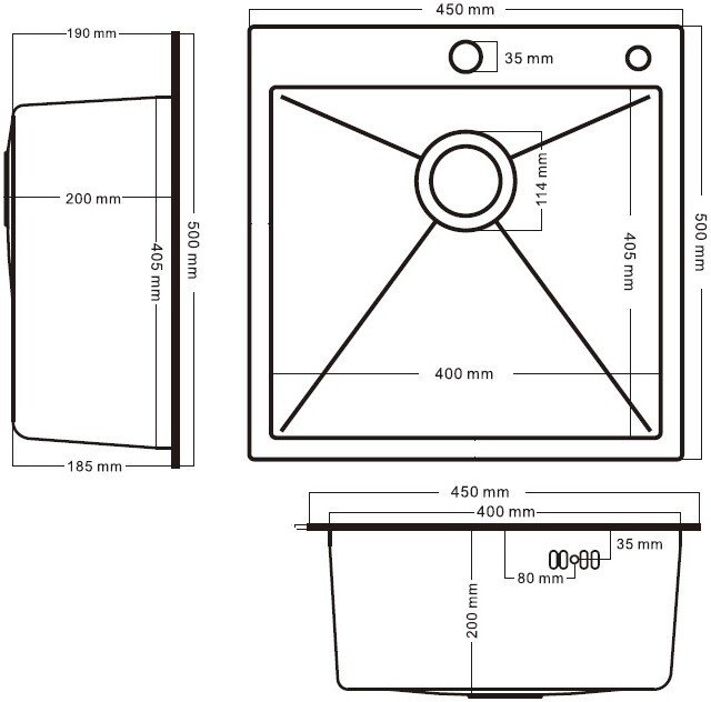 Кухонная мойка Schtoff Best Decor Black 4550 + коландер KR-1 BLACK + дозатор SD-1 BLACK, комплект