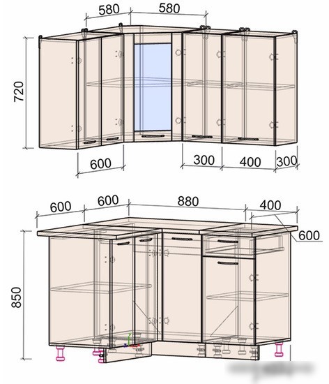 Готовая кухня Интерлиния Мила 12x13 (бетон-антрацит-травертин)