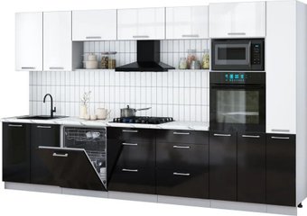 Готовая кухня Интерлиния Мила Gloss 3.5-ПМ1 (черный глянец/белый глянец/белый гранит)