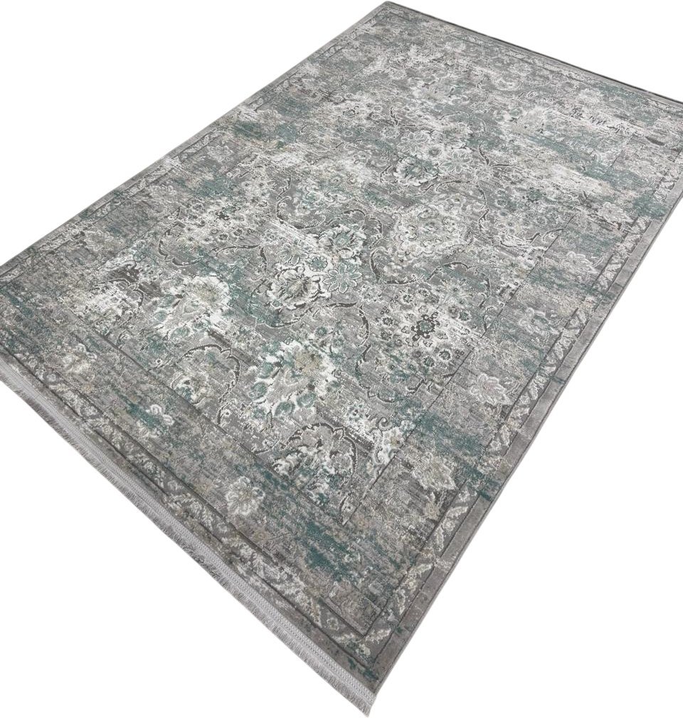 Ковер для жилой комнаты Radjab Carpet Афина Прямоугольник 9010A 12833RK (0.8x1.5, Grey/Green)