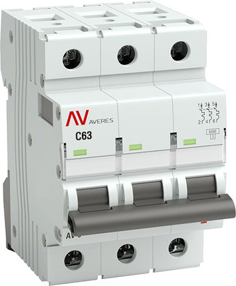 Выключатель автоматический EKF Averes AV-6 3P 63A (C) 6kA mcb6-3-63C-av