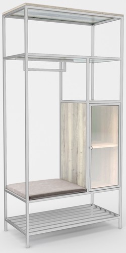 Стеллаж Hype Mebel Босс 100x200 (белый/древесина белая/велюр серый)