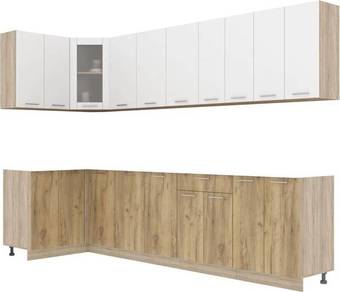 Готовая кухня Интерлиния Мила 12x30 без столешницы (белый платинум/дуб золотой)