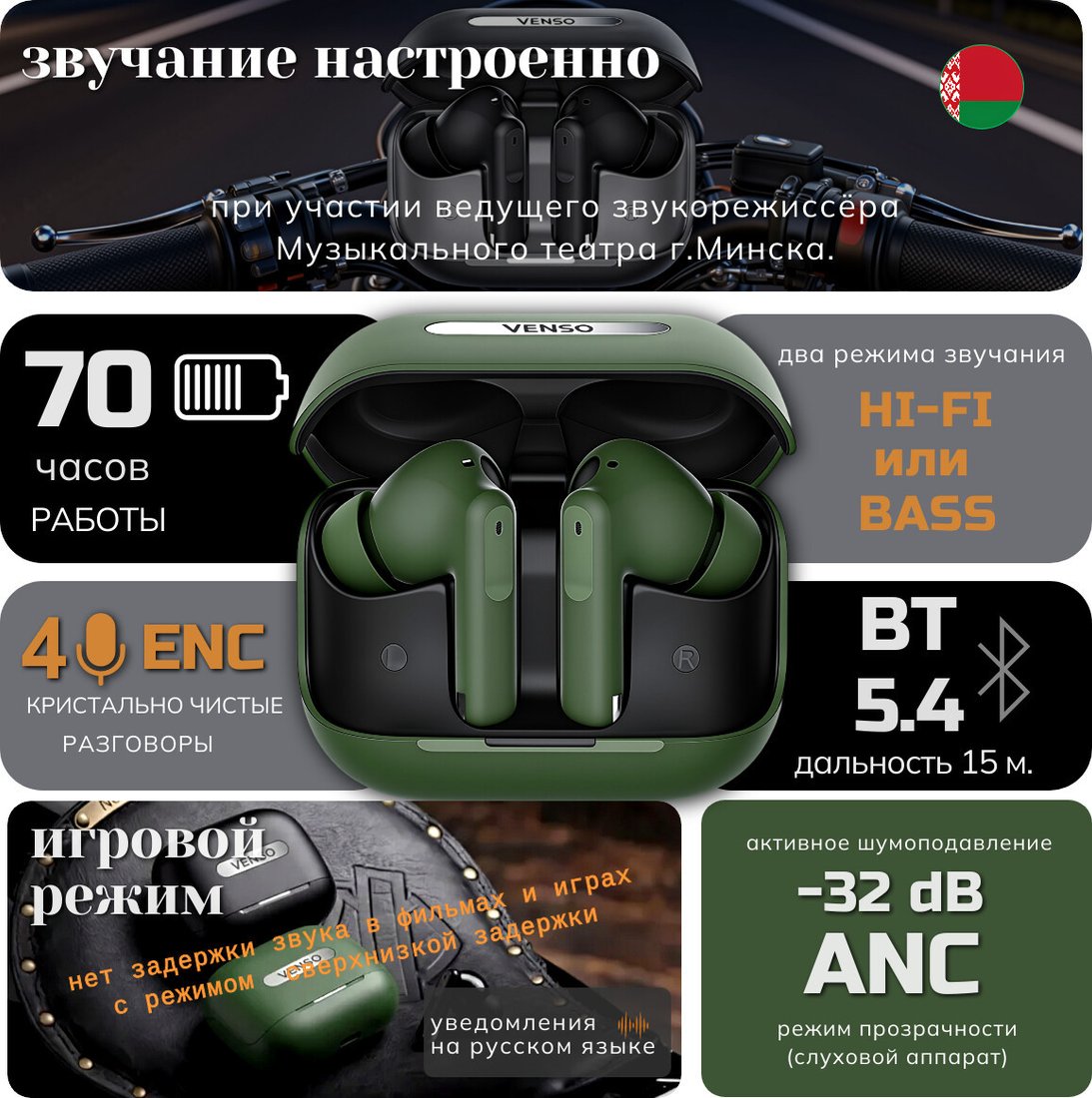 Наушники Venso VT-711 ANC (черный)