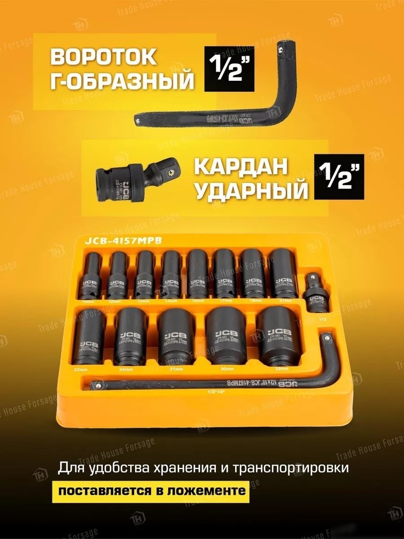 Набор головок слесарных JCB 4157MPB (15 предметов)