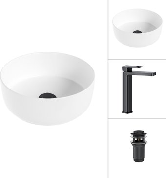Умывальник Lauter 21499-31 + Cascade 21СК0655BS с донным клапаном 21190B (черный матовый)
