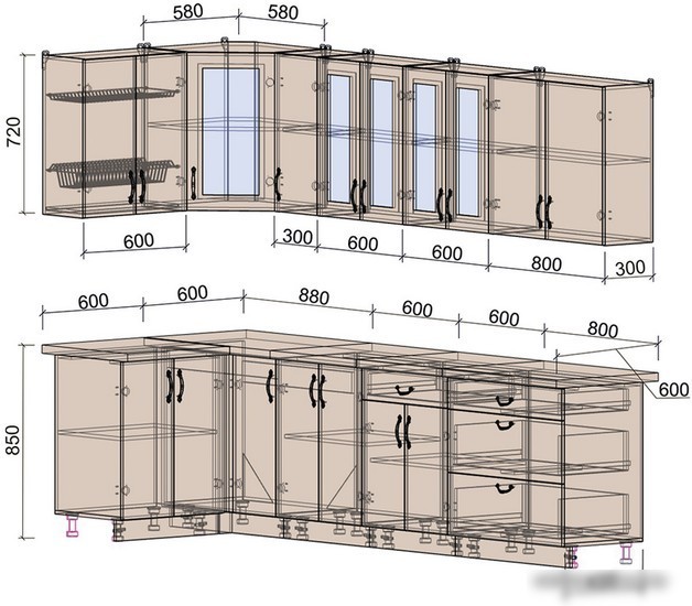 Готовая кухня Интерлиния Мила Крафт 1.2x2.9 (дуб полярный)