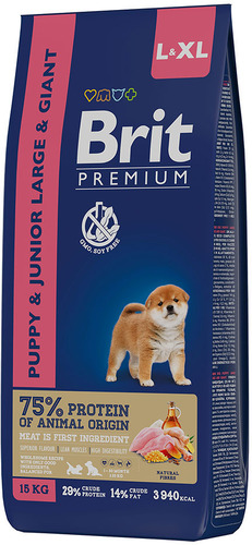 Сухой корм для собак Brit Premium Dog Puppy and Junior Large and Giant курица 15 кг