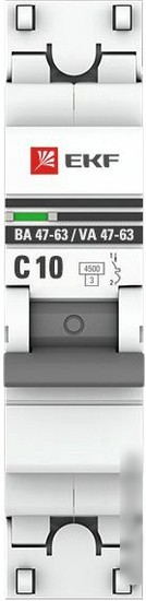 Выключатель автоматический EKF ВА 47-63 1P 10А (C) 4.5kA PROxima mcb4763-1-10C-pro