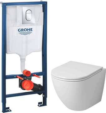 Унитаз подвесной Grossman GR-4455SQ + GROHE Rapid SL 39504000 (с сиденьем, с кнопкой)