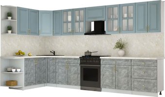Готовая кухня Интерлиния Мила Шато 1.7x3.7 LV (океан/керамика/опал светлый)
