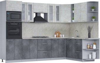 Готовая кухня Интерлиния Мила 1.88x3.0 правая (бетон лайт/бетон портленд/опал светлый)