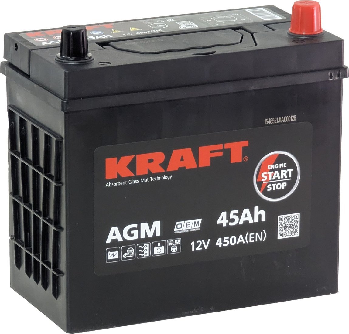Автомобильный аккумулятор KRAFT AGM R+ 450A (45 А·ч)