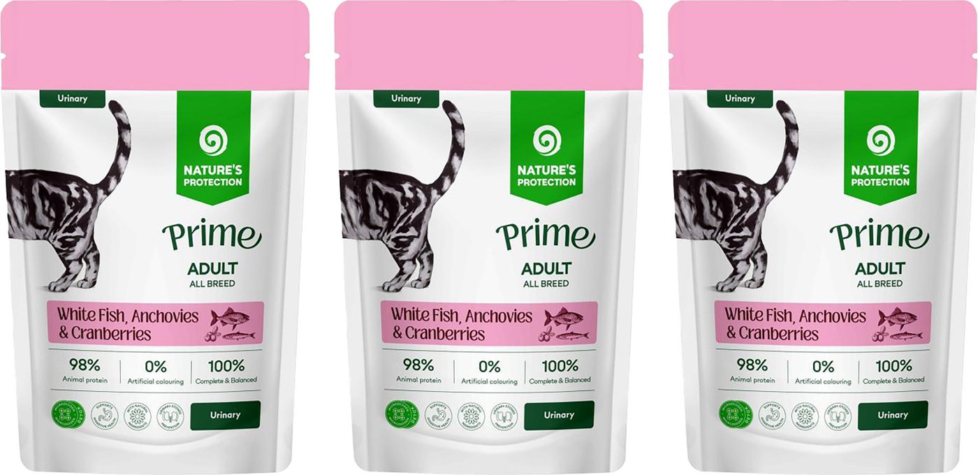 Пресервы Nature's Protection NP Prime Urinary Кусочки в соусе белая рыба/анчоусы/клюква (3x300г)