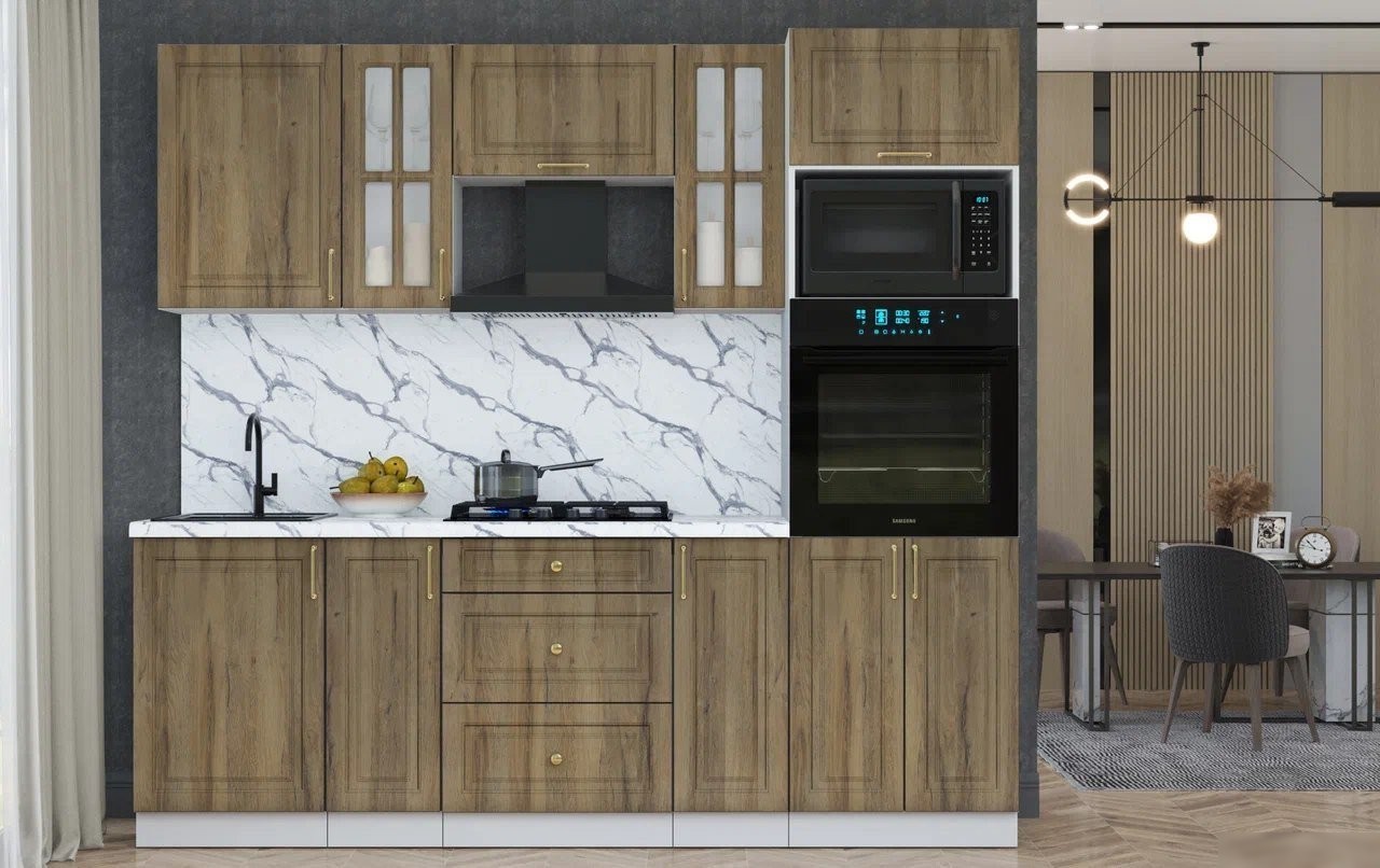 Кухонный модуль Интерлиния Мила Шато 2.3В (дуб вотан/дуб вотан/белый гранит)