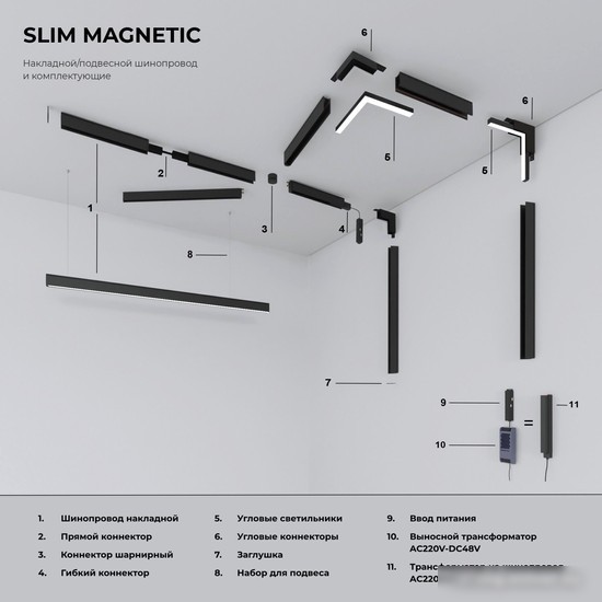 Коннектор питания шинопровода Elektrostandard Slim Magnetic гибкий 85099/00 a057214 (черный)