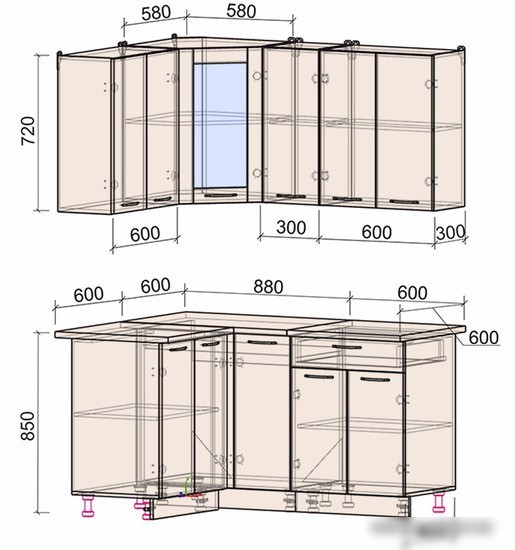 Готовая кухня Интерлиния Мила 12x15 (бетон-антрацит-травертин)