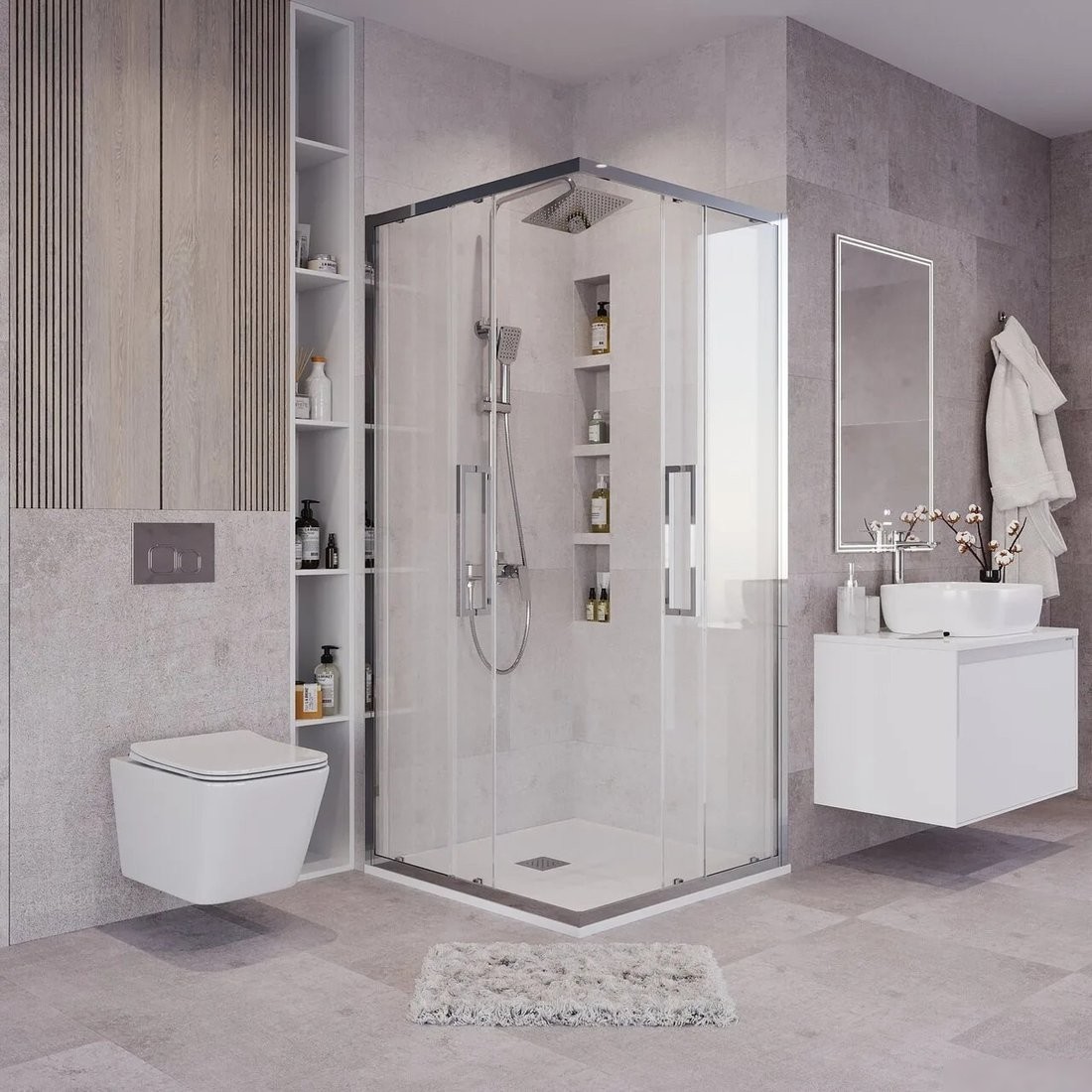 Душевой уголок Grossman Cosmo 90x90x195 300.K33.02.9090.32.00 (золото сатин/прозрачное стекло)