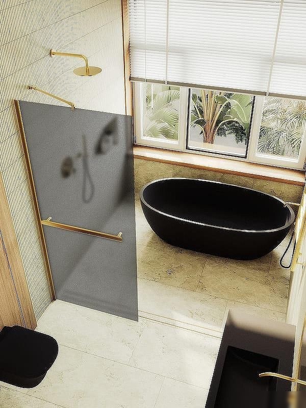 Душевая стенка MaybahGlass 99x195 MGD-1462-3ш (графитовое матовое стекло/золото)