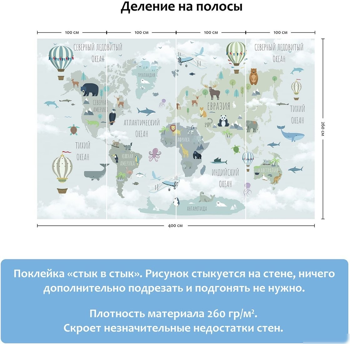 Фотообои Citydecor Карта мира на русском 10 400x260