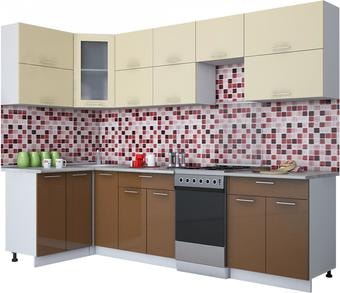Угловая кухня Интерлиния Мила Gloss 50-12x28 (ваниль/шоколад глянец)