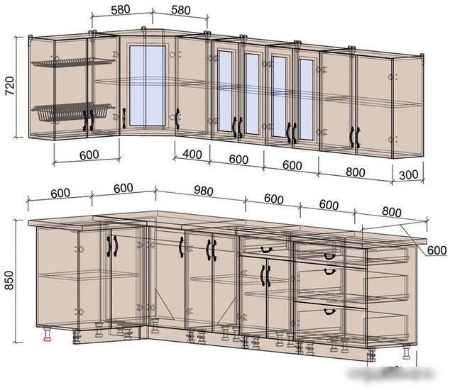 Готовая кухня Интерлиния Мила Крафт 1.2x3.0 (дуб полярный)