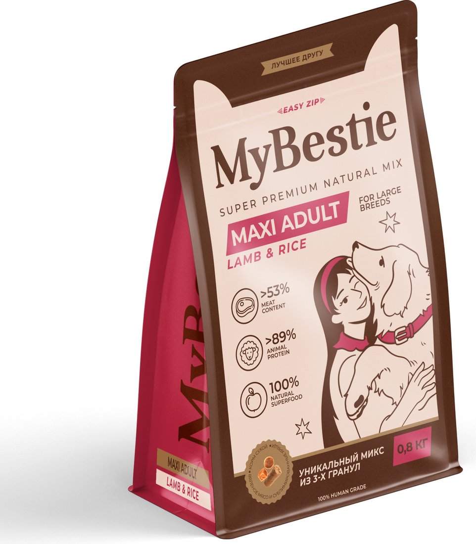 Сухой корм для собак MyBestie Maxi Adult Lamb and Rice ягненок с рисом 0.8 кг