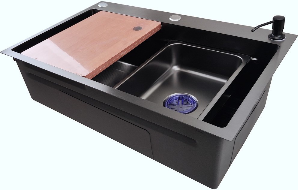Кухонная мойка Stellar Decor S7045NB-A-D (нано черный, c доской)