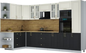 Готовая кухня Интерлиния Мила Шато 1.68x3.4 ВТ LV (белый/черный/дуб бунратти)