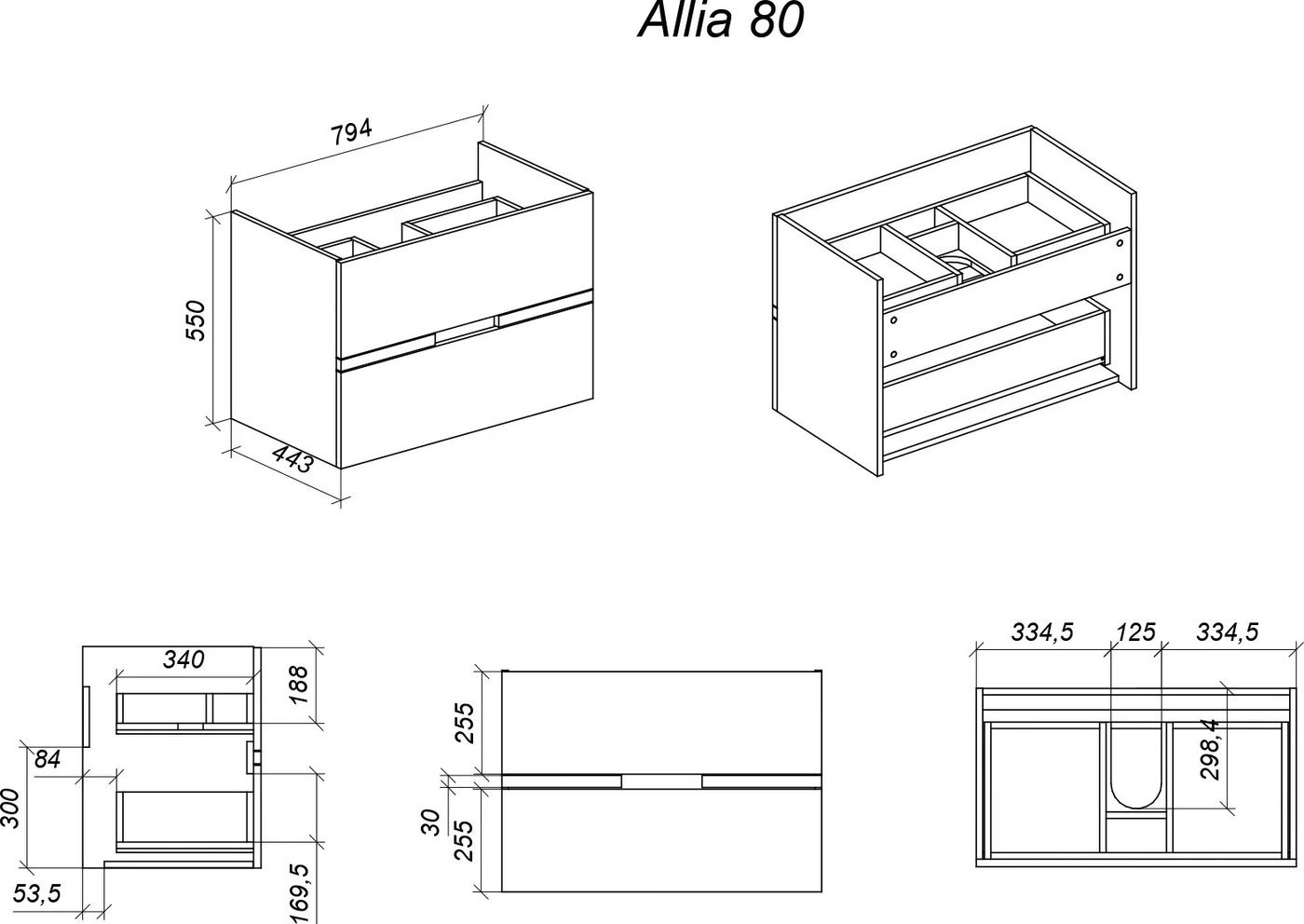 Veneciana Тумба с умывальником Allia 80 с 2-мя ящиками + Florentina Астория 800 (белый)